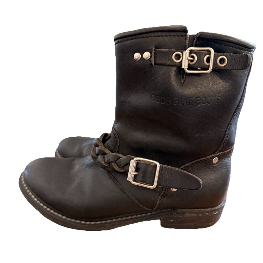 Golden Goose Biker Boots Womens Sz 37 Braided Black Leather Moto Goth Grunge - Picture 5 of 12